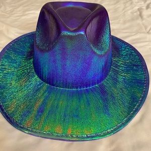 Metallic party cowboy hat. This hat is brand new, sides are bent to add a curve.